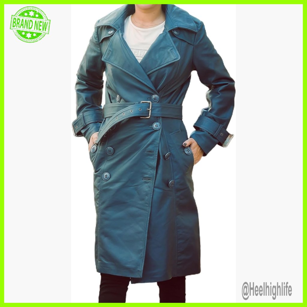 Real Leather Trench Coat With Belt, Double Breasted, 3/4 Length